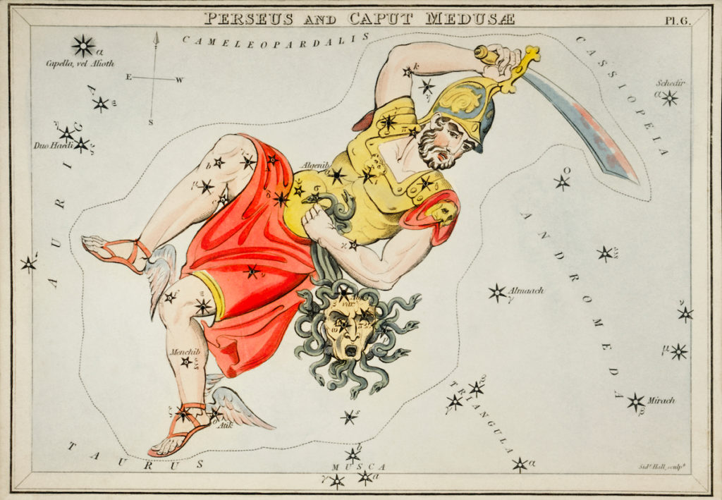 Un dibujo de Perseo sobre la constelación a la que da nombre